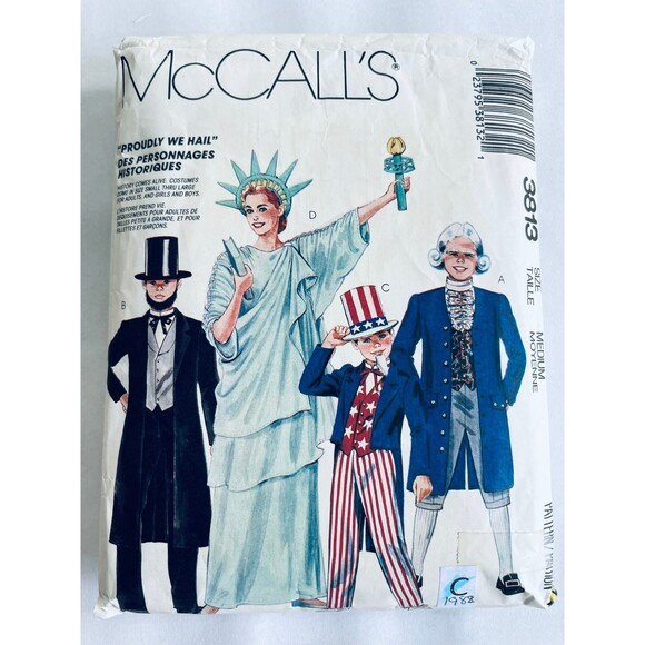 Vtg Halloween Costume Sewing Pattern McCalls 3813 Adult Liberty Patriotic Sz M - Picture 1 of 2